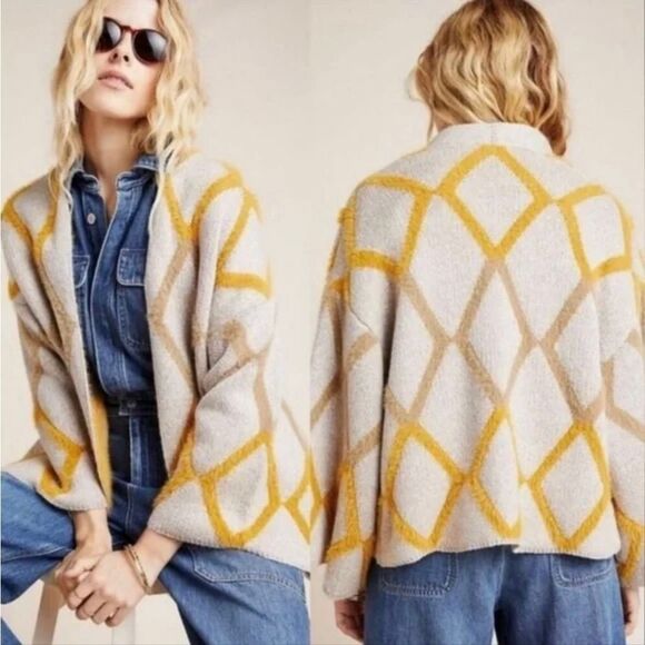 Anthropologie Akemi + Kin Sedona Textured Diamond Kimono Cardigan Open Front Cre - Picture 1 of 9